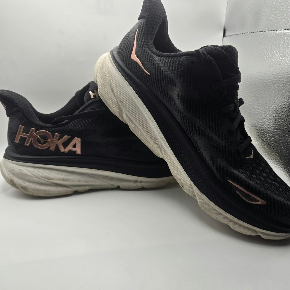 Hoka Clifton 9 Womens Running Shoes Black Rose Gold 1127896 B RGL Size 9B